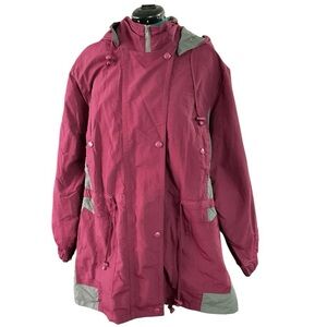 🦄 Stylish Women's Maroon & Gray Raincoat SZ 30/32 (3X) P:31” L:34”